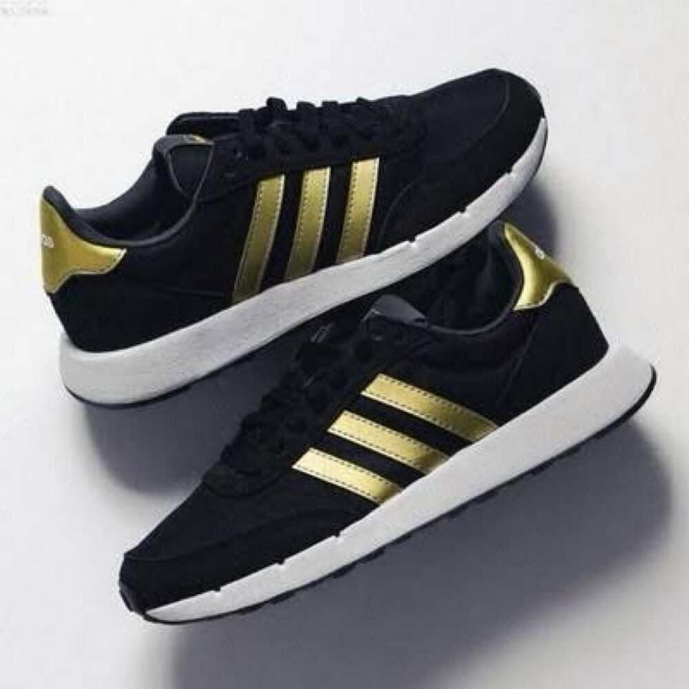Adidas Run 60s 2.0 Black Gold Sneakers, multiple sizes